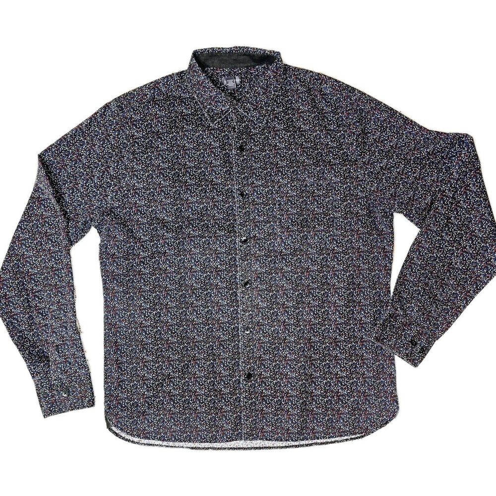 Van Heusen Men's Button Down Large, Blue White Red Speckles Long Sleeve Slim Fit